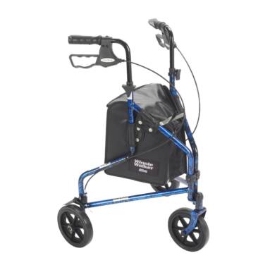 3 Wheel Flame Blue Rollator Walker with Basket Tray and Pouch - 10289bl