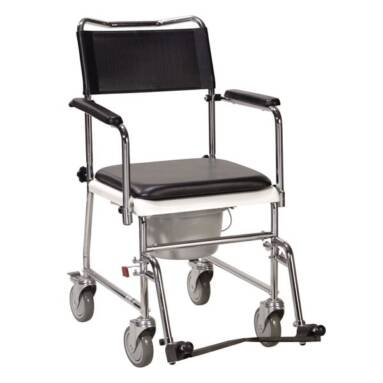 Portable Upholstered Wheeled Drop Arm Chrome Bedside Commode - 11120SV-1