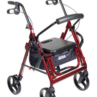 Duet Dual Function Transport Wheelchair Rollator Rolling Walker, Burgundy