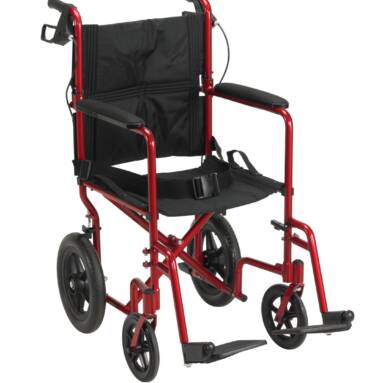 Lightweight Expedition Transport Wheelchair with Hand Brakes, Red