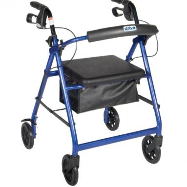 Blue Rollator Walker with Fold Up and Removable Back Support and Padded Seat - r726bl