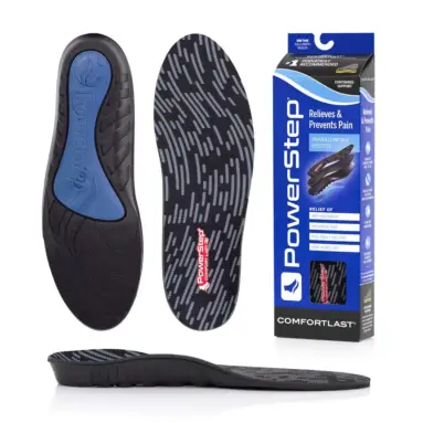 PowerStep ComfortLast insoles – top, bottom, side and box