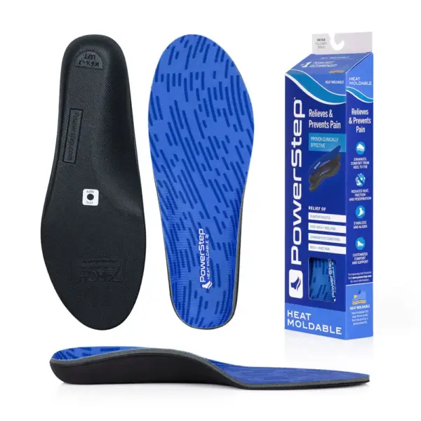 PowerStep Heat Moldable insoles – top, bottom, side and box