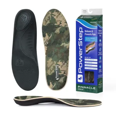 PowerStep Pinnacle Hiker insoles – top, bottom, side and box
