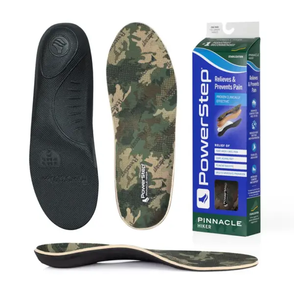 PowerStep Pinnacle Hiker insoles – top, bottom, side and box