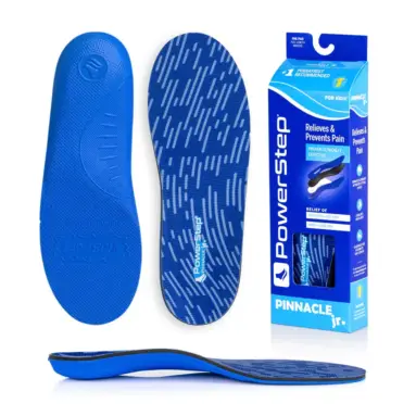 PowerStep Pinnacle Junior insoles – top, bottom, side and box