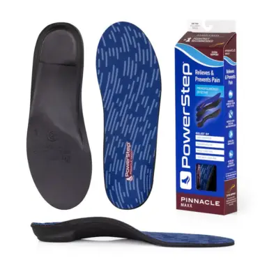 PowerStep Pinnacle Maxx insoles – top, bottom, side and box
