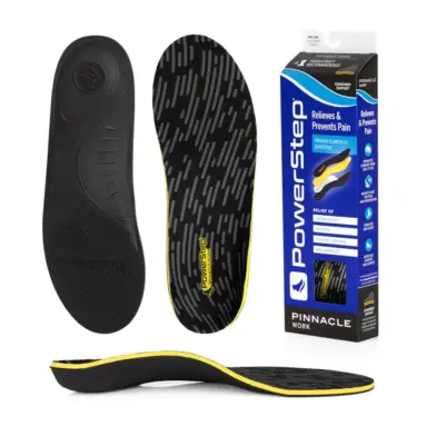 PowerStep Pinnacle Work insoles – top, bottom, side and box