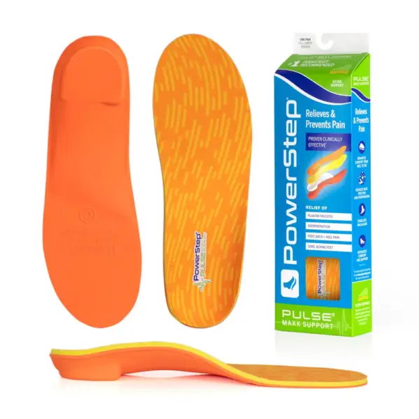 PowerStep PULSE Maxx insoles – top, bottom, side and box