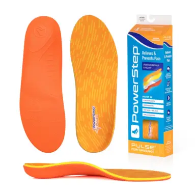 PowerStep PULSE Performance insoles – top, bottom, side and box