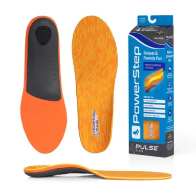 PowerStep PULSE Thin insoles – top, bottom, side and box